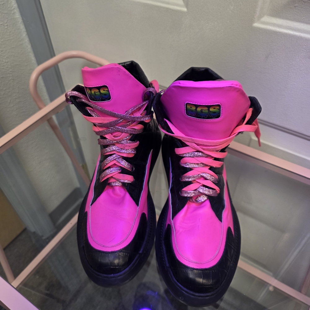 Custom Pink & Black Croc High-Tops
